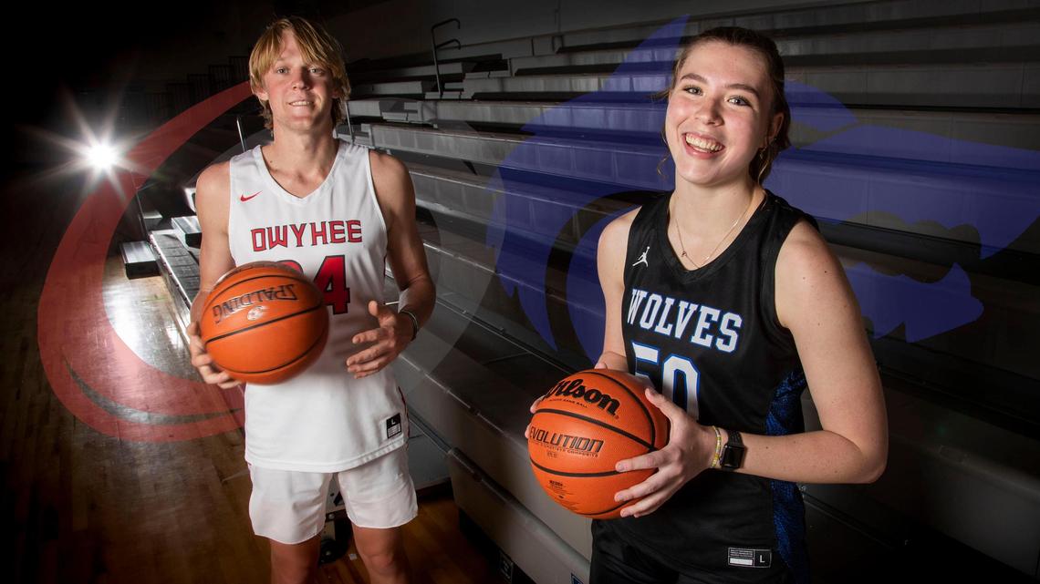 Owyhee senior Jack Payne, left, and Timberline senior Sophie Glancey were voted the 5A All-Idaho boys and girls basketball players of the year by the state’s coaches.