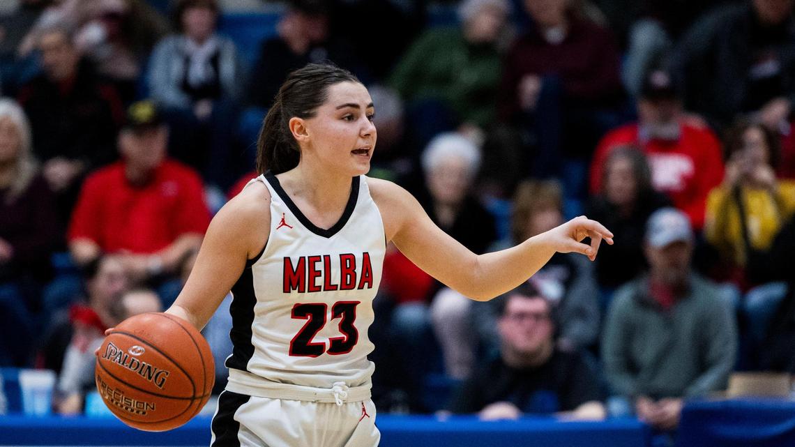 Melba senior point guard Brooklynn Dayley, pictured, and Cole Valley Christian senior forward Hadley Fraas were voted the co-players of the year in the 2A Western Idaho Conference by the league’s coaches.