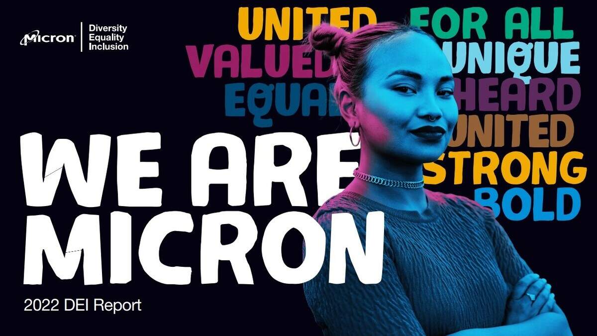 The cover of Micron’s 2022 report on diversity, equity and inclusion.