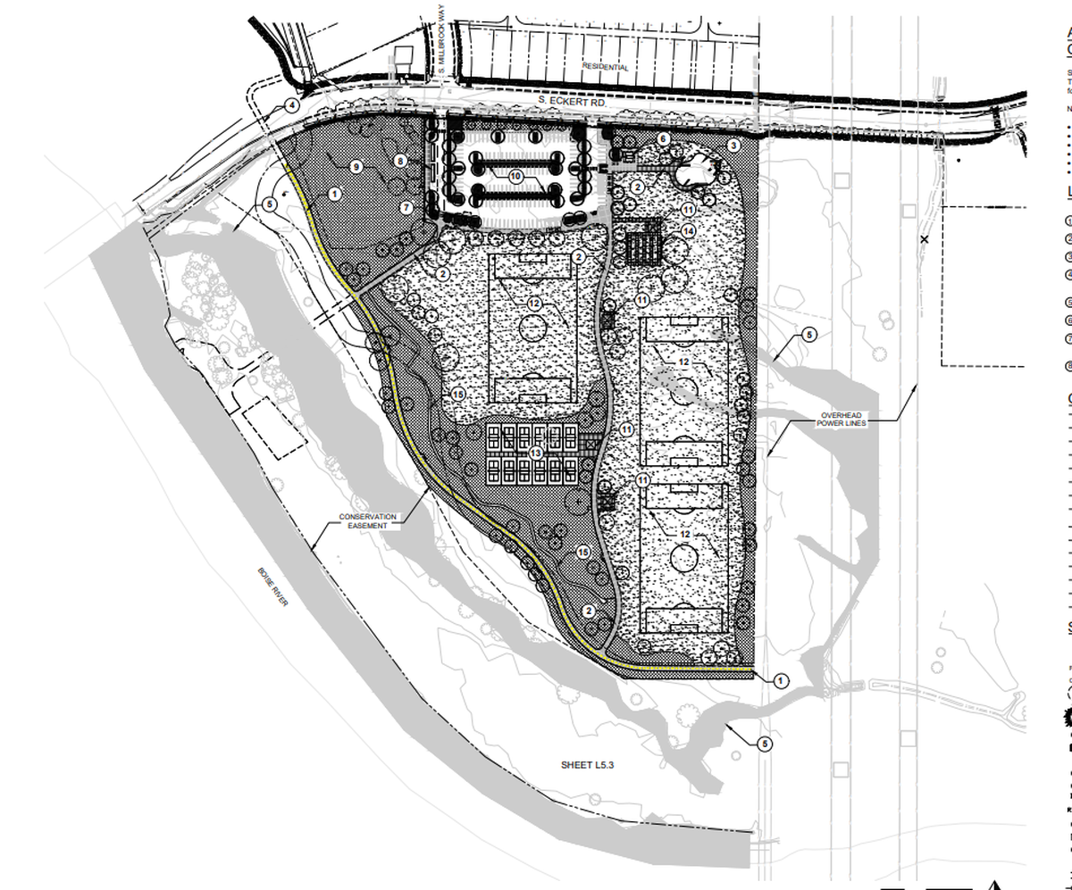 A conceptual plan for Alta Harris Park includes three soccer fields and access to the Boise River Greenbelt. 