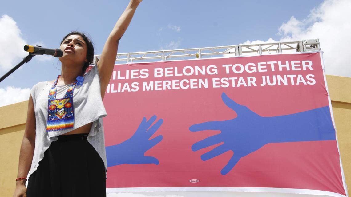 A woman speaks at a rally, Thursday in Brownsville, Texas, to bring attention to the U.S. immigration policy. A similar rally will be held on the Idaho Statehouse steps on Saturday.