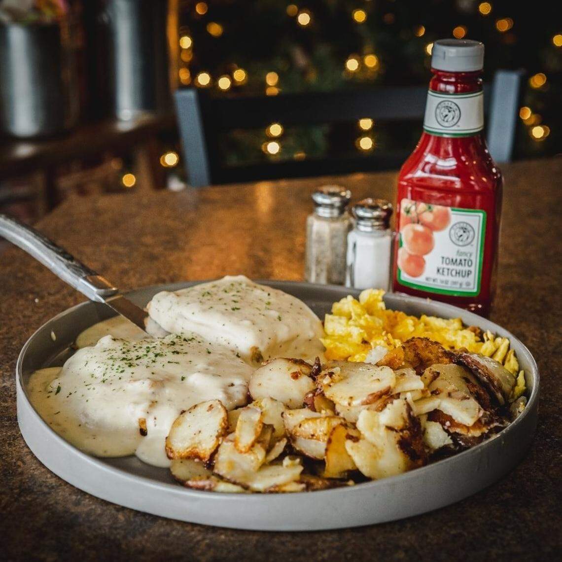 “Breakfast!” Biscuit & Hogs posted on Facebook. “It’s what’s for dinner.”