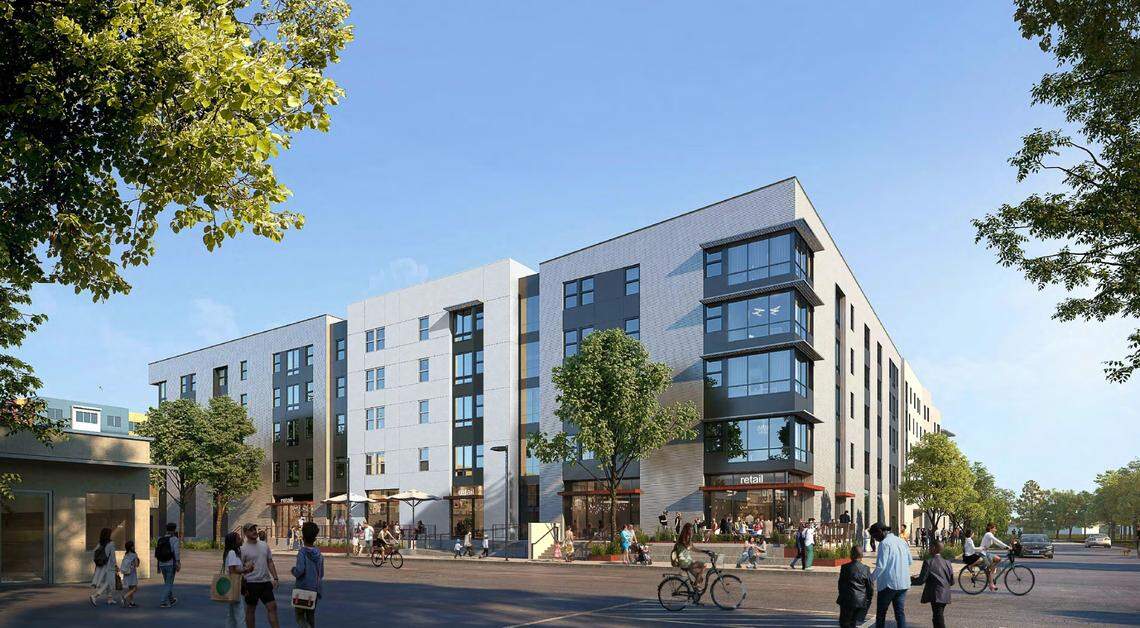 This rendering, looking southeast, shows a future view of a five-story apartment building at 917 S. Lusk St. in Boise. Construction is set to begin soon on the project.