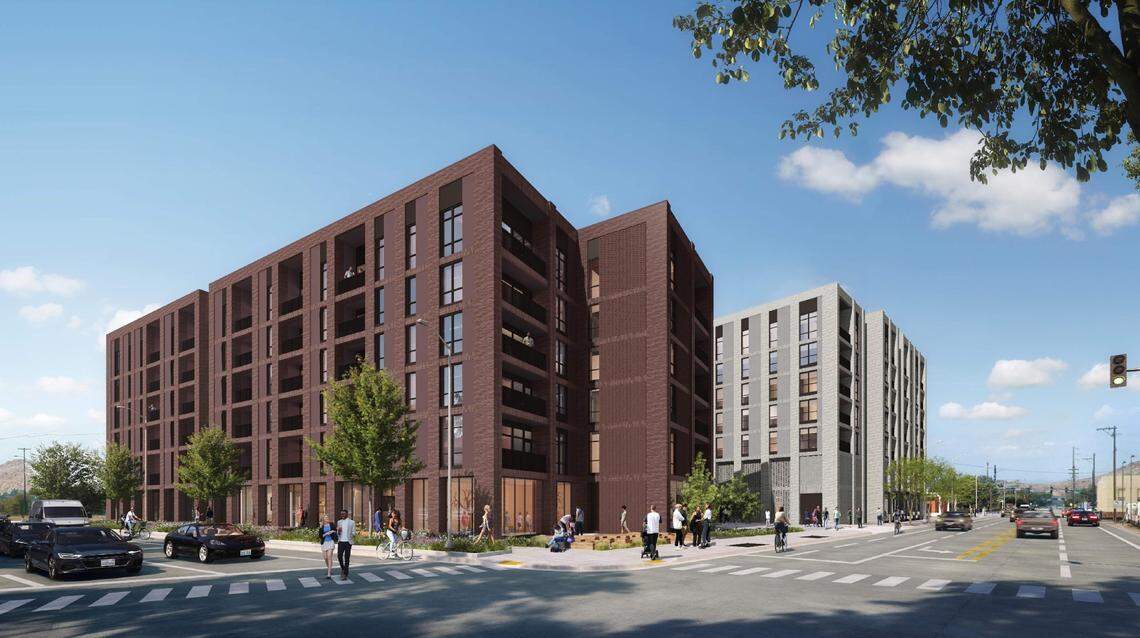 This rendering shows a future view of The Avens, an apartment complex with 187 living units.