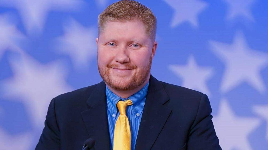 Branden Durst is shown here in this photo from the 2022 “Idaho Debates” in the race for state Superintendent of Public Instruction. About two-thirds of the voters in the West Bonner school district voted to recall two school board members who were responsible for hiring Durst as superintendent.