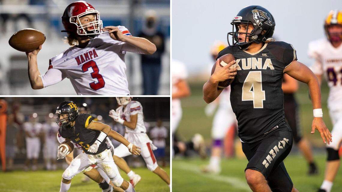 Clockwise from top left, Nampa’s Isaak Plew, Kuna’s Sean Austin and Bishop Kelly’s Keegan Croteau were all selected to as Shriners’ All-Stars.