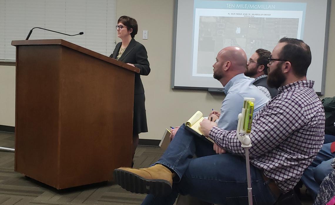 Becky McKay, chief planner for Meridian’s Engineering Solutions, makes the case for Toll Brothers during a hearing on the Pennsylvania company’s proposal for a 469-home subdivision.