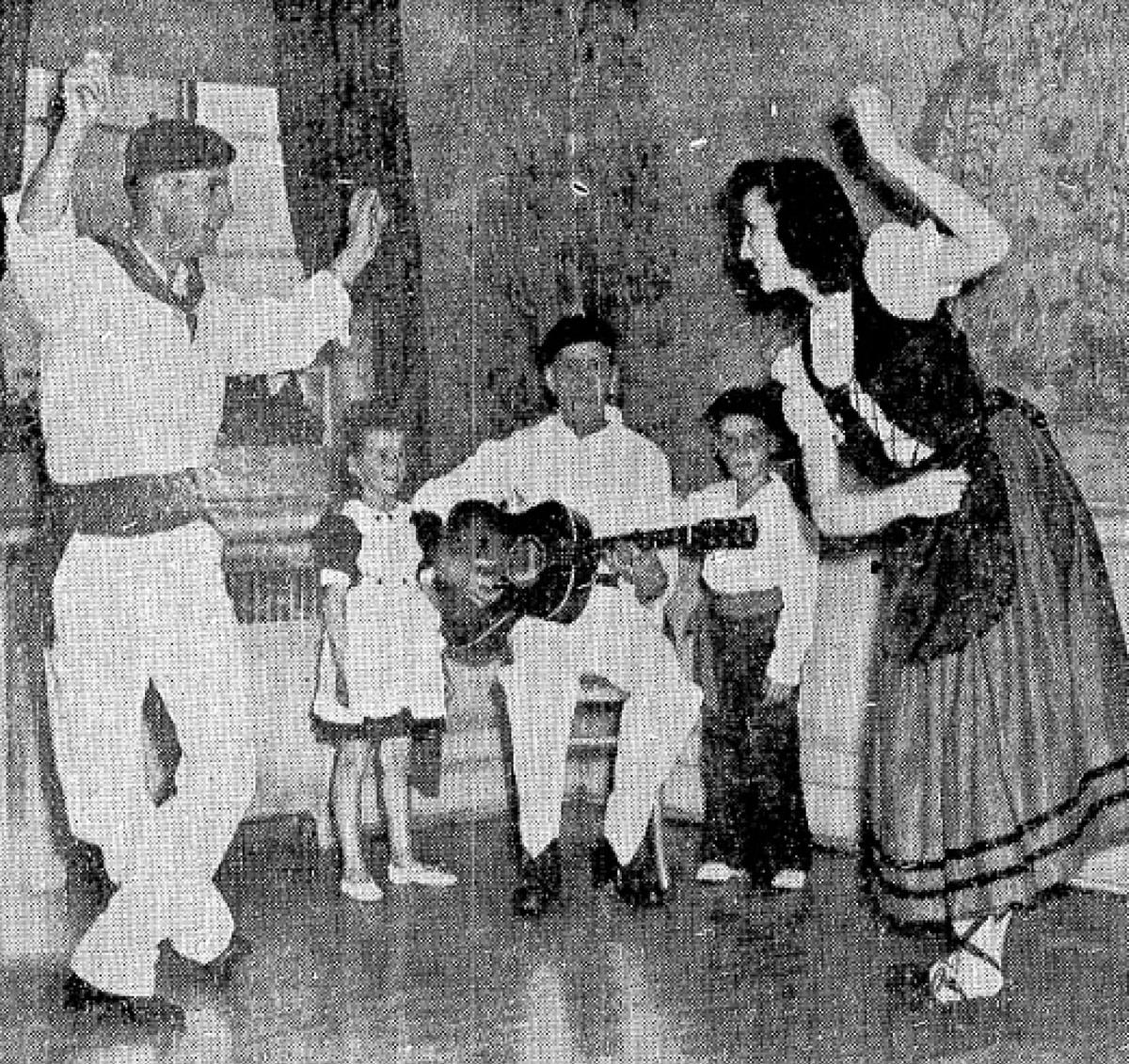 From the Idaho Statesman, May 10, 1949: ”With flying feet, these Basques dance la jota and parrasokla at the third Music Week performance, “Song of the Basque,” Monday evening. Ramon Ysursa and his sister, Ruby, did this exhibition number, with guitar accompaniement by their father, Benito. Assisting were his grandchildren, Bernard and Pilar Ysursa.” The children of Ramon and Ruby are performing the jota in the 2019 “Song of the Basque 2” show for Boise Music Week.
