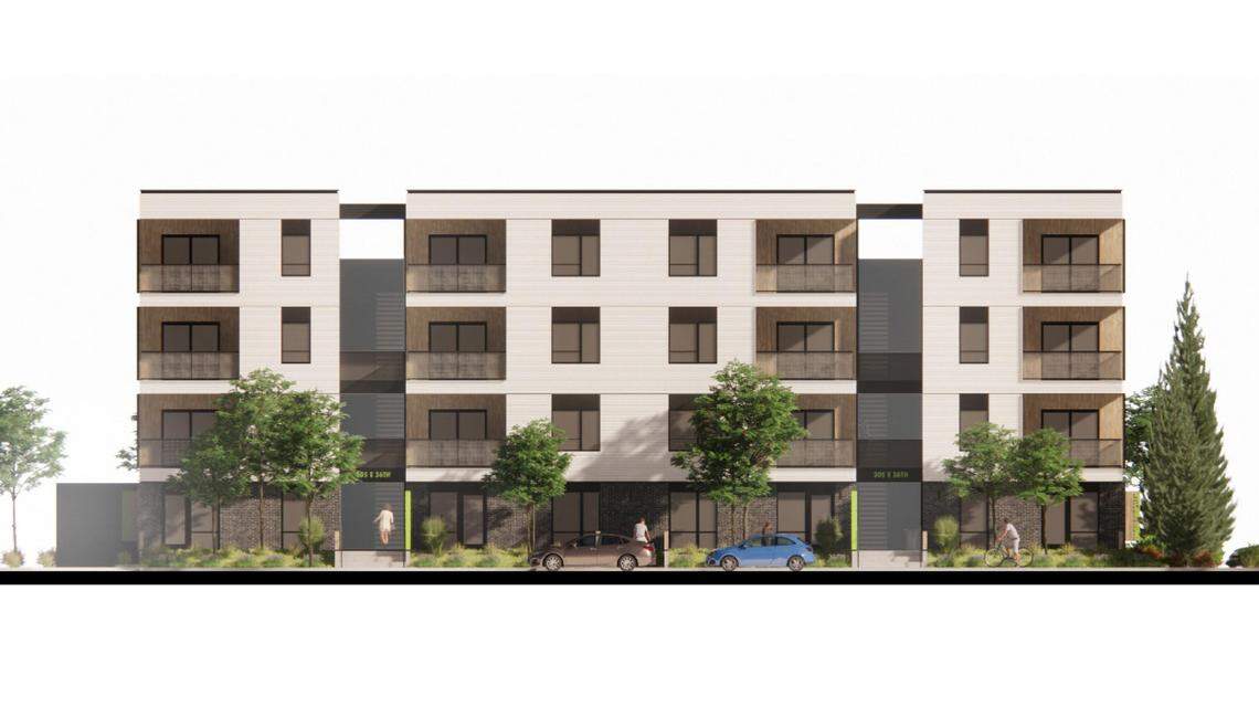 Construction crews are building Hammerle’s four-story, 24-unit apartment building at 305 and 309 E. 36th St. in Garden City.