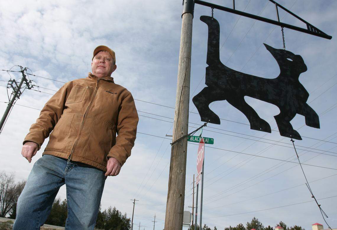 The origins of the name for Black Cat Road go back to the 1950s and Drew Eggers’ grandparents Black Cat Farm. That led to the naming of the Meridian road, and this sign which hangs at the intersection with Franklin Road.