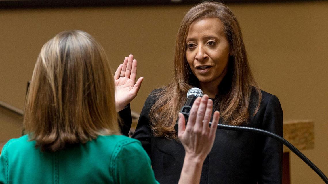 Latonia Haney Keith takes the oath of office administered by Mayor McLean.