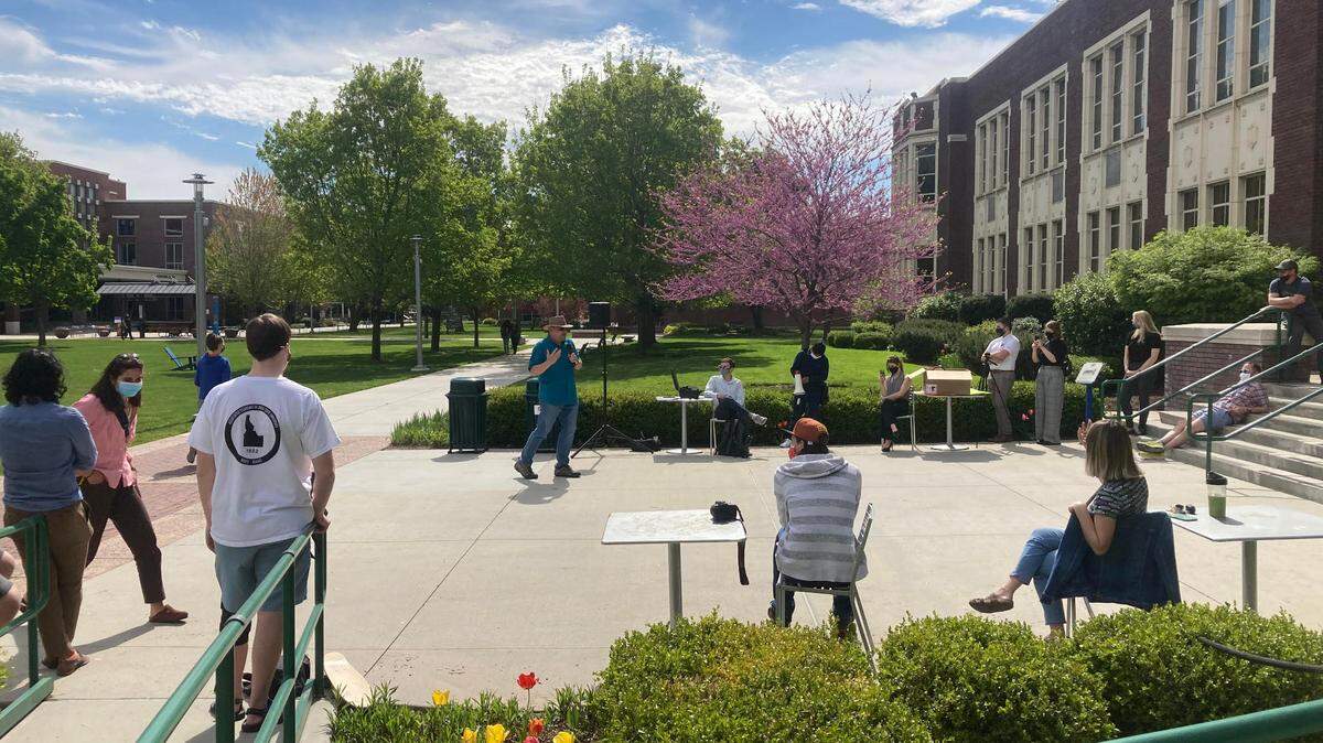 Mike Satz, the executive director of the Idaho 97 Project, a group which aims to combat extremism in Idaho’s politics, spoke to students on Boise State University’s campus on May 1, 2021, about the Legislature’s efforts to curtail educators.