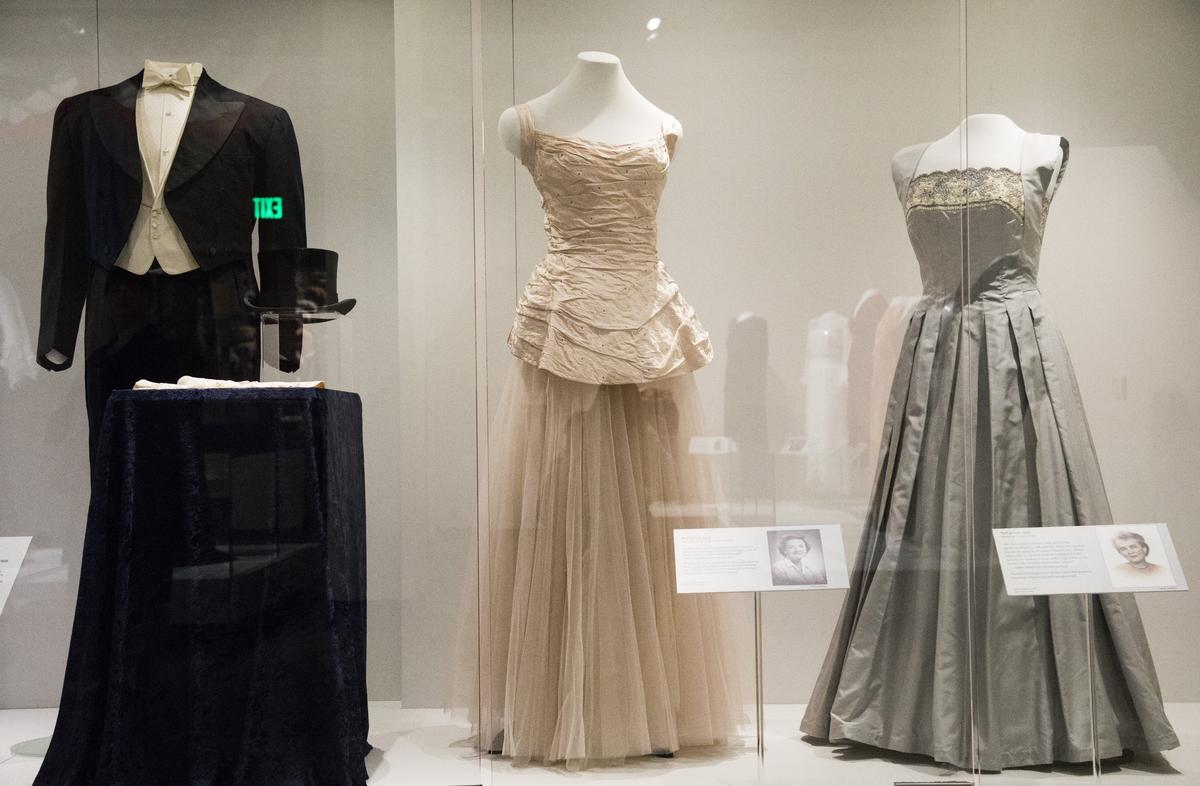 The pink ballgown worn by first lady Lucille Smylie, center, at the inauguration of her husband, Robert Smylie, Idaho’s 24th governor, in 1956.