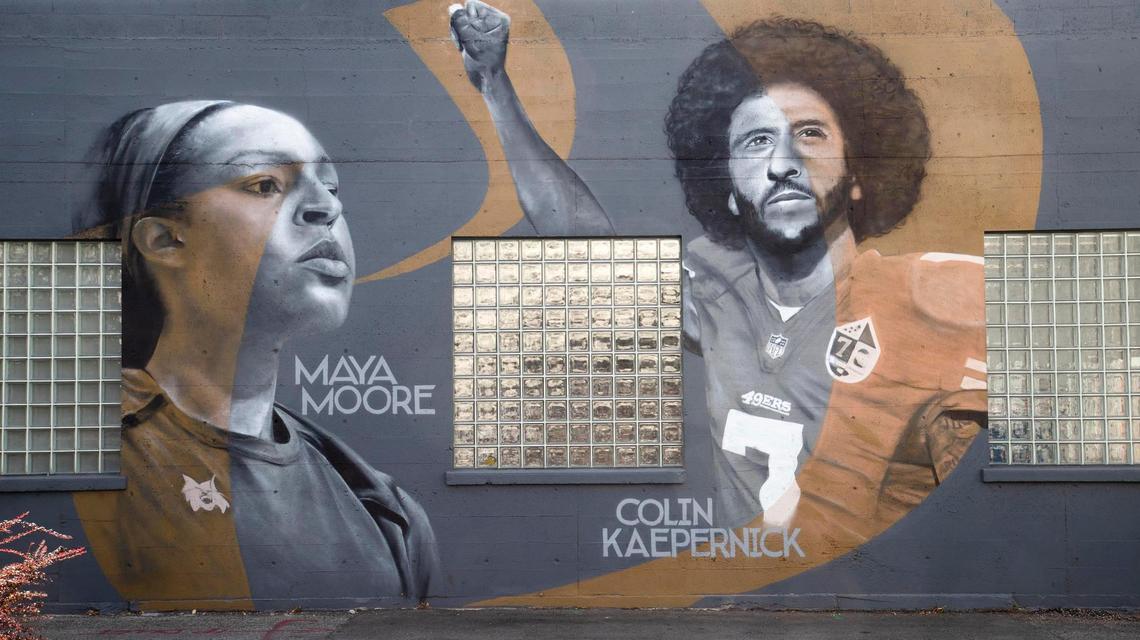 Advertising agency Oliver Russell commissioned a mural on the side of its building in Downtown Boise featuring sports stars and humanitarians Maya Moore and Colin Kaepernick.