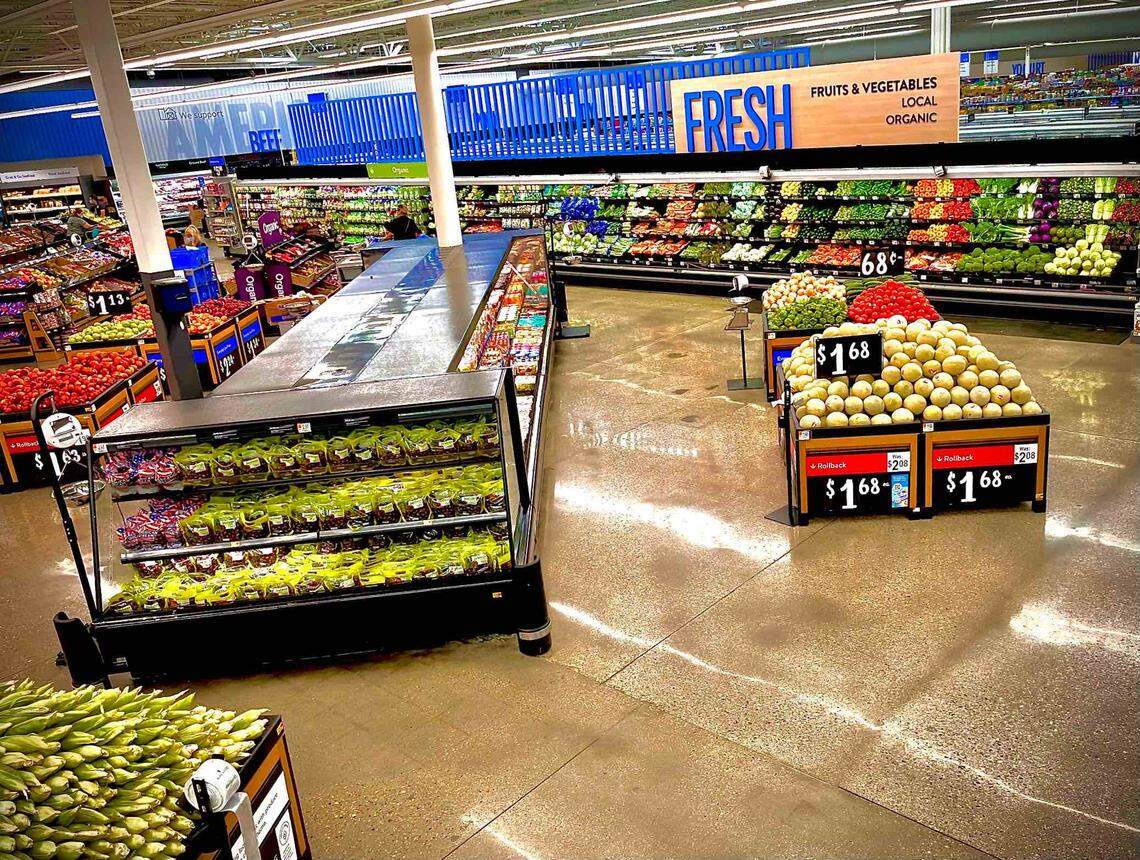 The produce section at the Walmart Supercenter at 8300 W. Overland Road in Boise was expanded as part of a store upgrade. Other departments that were enlarged include beer and wine, hardware and health, beauty and cosmetics.