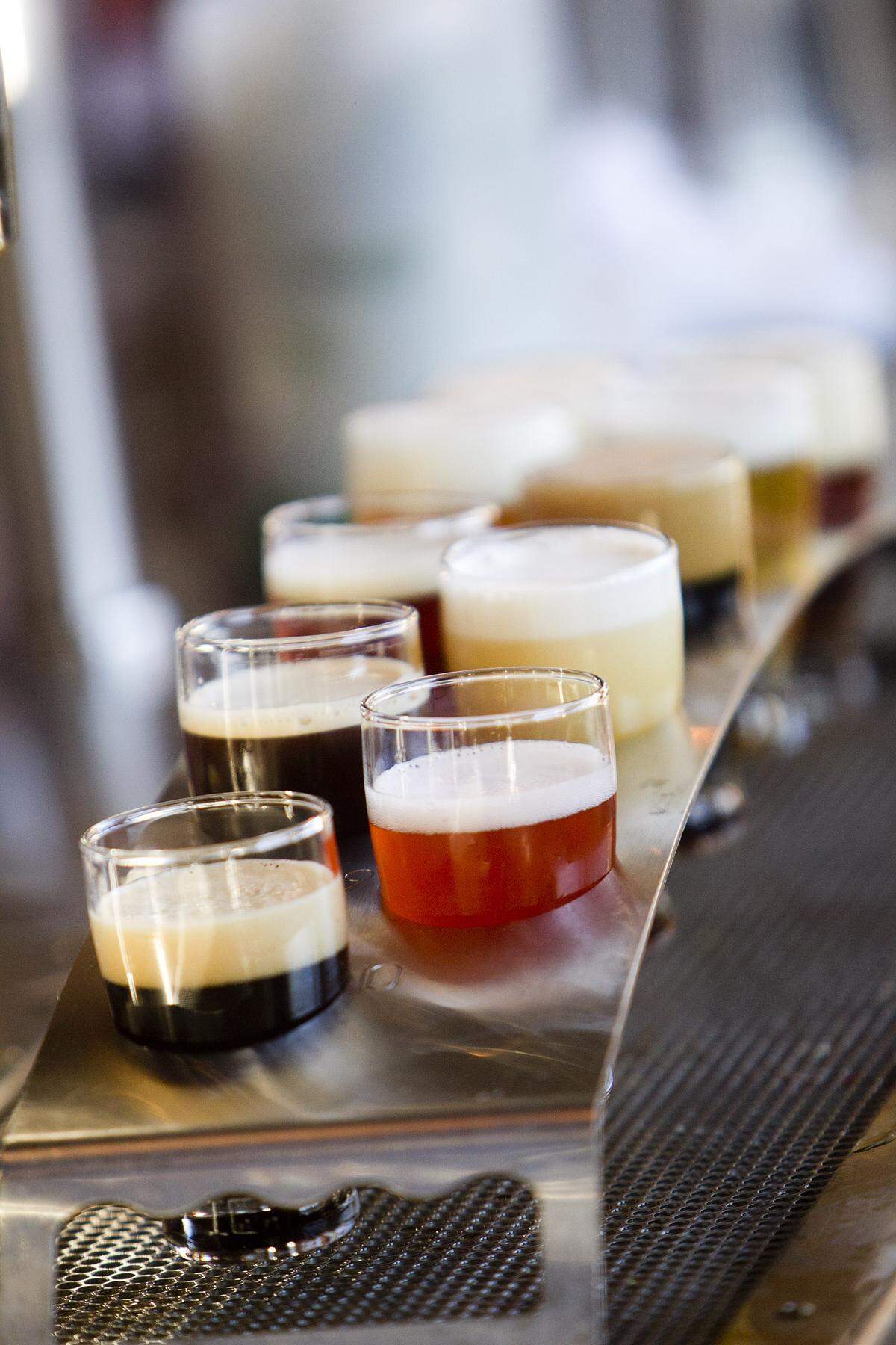 A beer sampler awaits delivery to a table at 10 Barrel Brewing in Boise, Idaho. The brewery, which has locations in multiple states, produced just under 1,000 barrels in Boise in 2017, according to head brewer Shawn Kelso.
