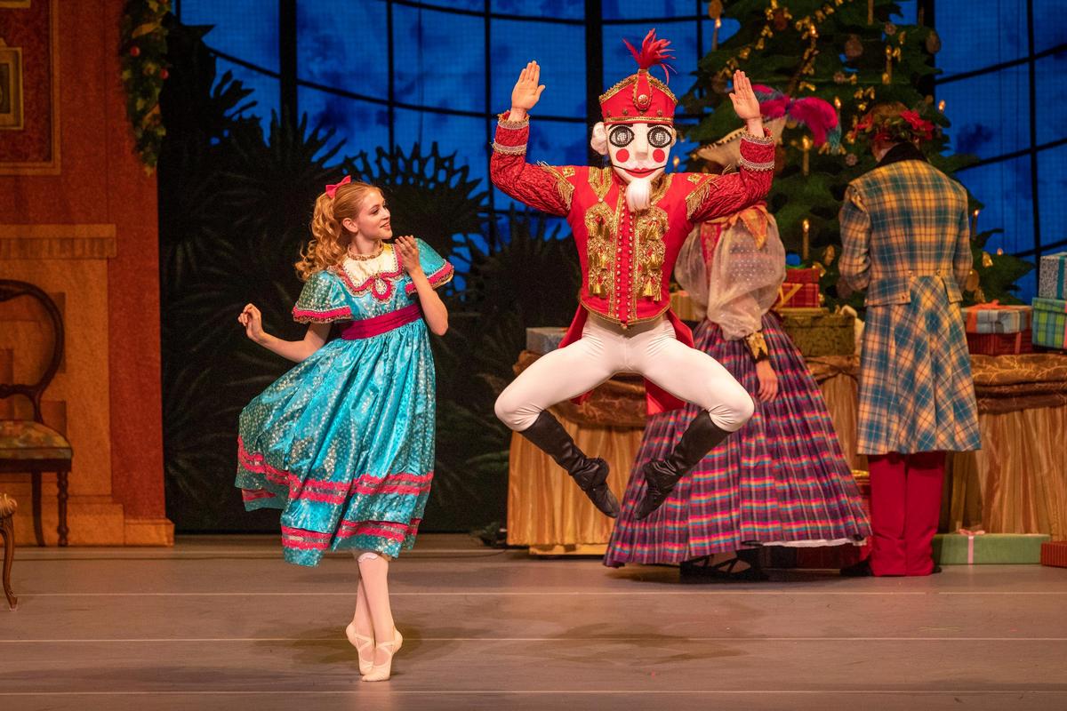 A delighted Clara (Eilana Hayward) dances with her Nutcracker (Ethan Schweitzer-Gaslin) in Ballet Idaho’s new production of “The Nutcracker.”