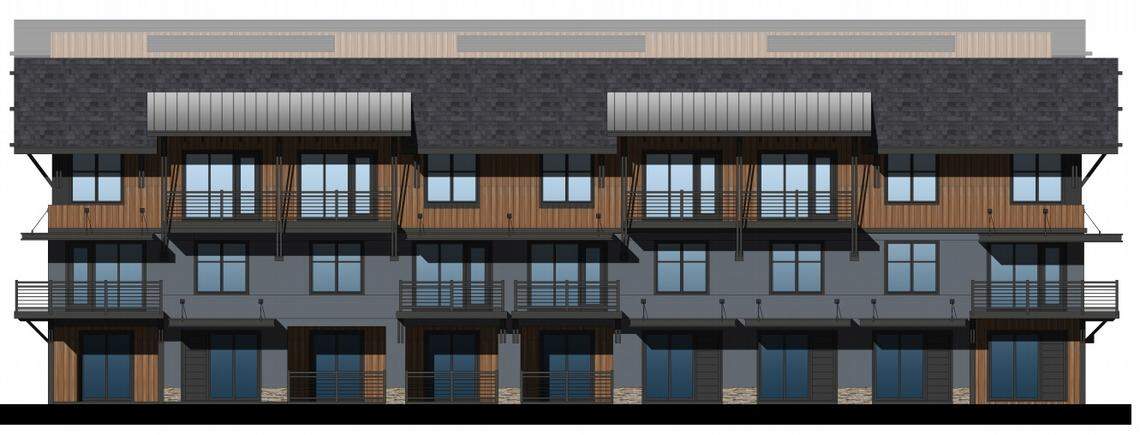 A rendering of one of the buildings proposed as part of the Limelight Village neighborhood.