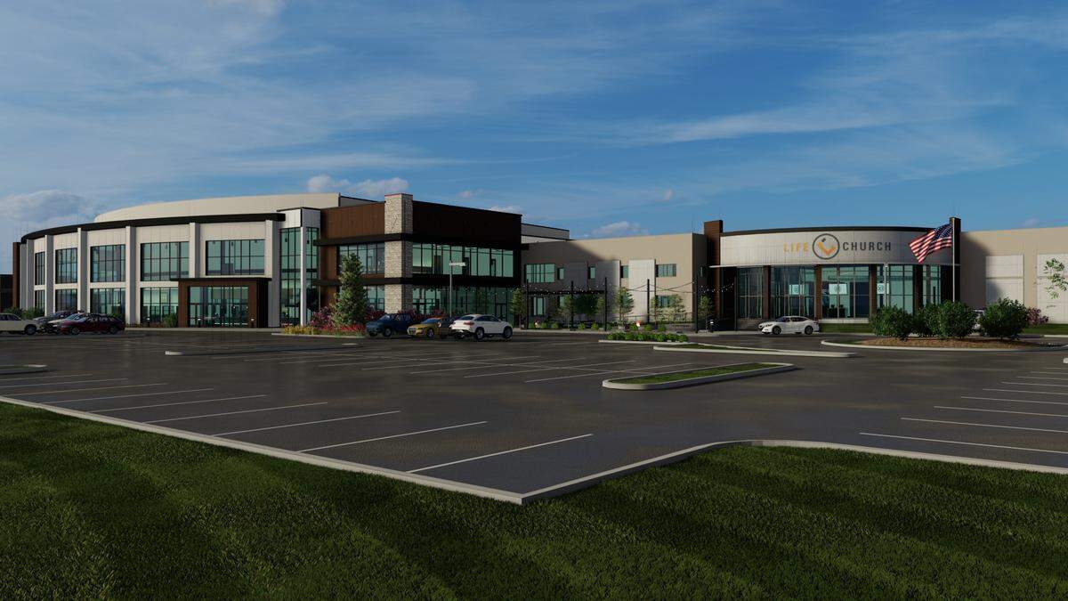 A rendering of Life Church’s expansion plan shows additional parking outside the site off Eagle Road.