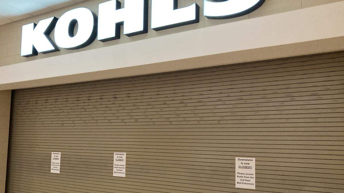 The ground-floor entrance to Kohl’s inside Boise Towne Square is closed, with signs directing people to the second-floor entrance during the mall anchor store’s final few days in business.