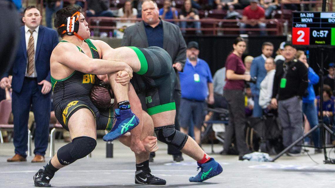 Borah senior Aden Attao topped Mountain View’s Shilo Jones 10-2 in the 5A heavyweight finals to cap an undefeated season at 36-0.