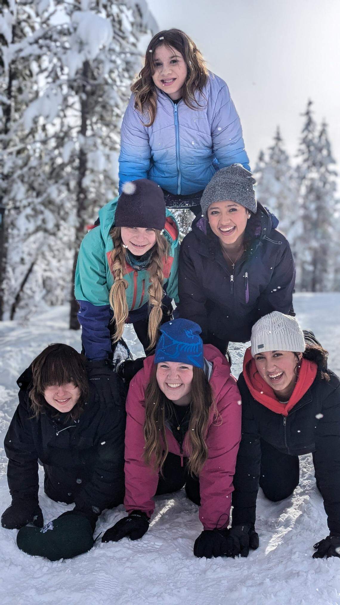 Girls involved with the Wild Hearts Idaho program formed a pyramid during a winter campout in December while being filmed for a Google ad that aired during the Super Bowl. The moment Wild Hearts Idaho executive director Serena Rasmussen took this photo is captured in the ad. “When the girls wanted to do that snow pyramid that you see for a brief second (in the ad), that was just a fun, silly moment that we have in the outdoors,” Rasmussen said. “And I’m glad that that got captured.”