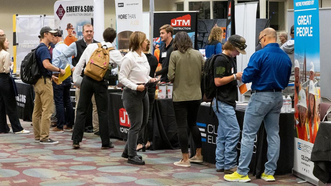 Boise State University hosts a Construction Industry Career Fair where more than 80 companies from all over the country were looking for interns and full-time employees. An estimated 300 students attended two-day event in the Jordan Ballroom in the Student Union Building.