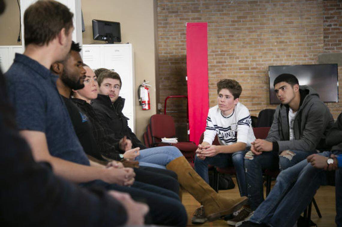 Students from Murtaugh High School listen to a panel of business owners at the Trailhead offices in downtown Boise. Photo by Sami Edge, Idaho Education News.