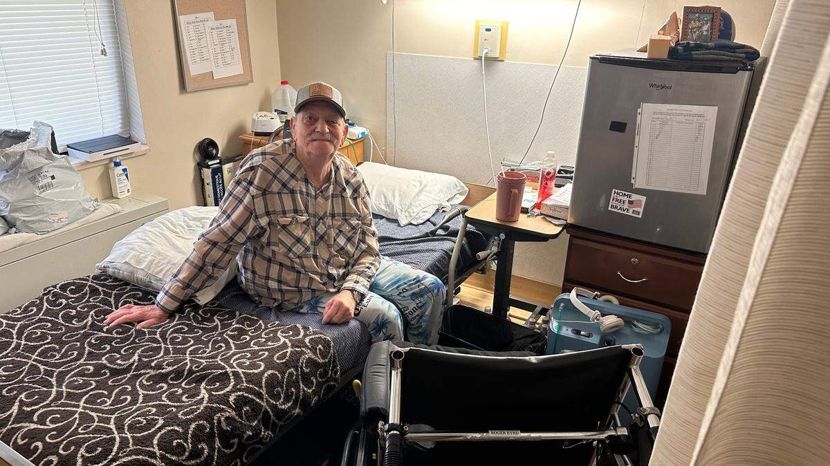 Roger Byrd sits in his room at the Idaho State Veterans Home in Boise. The Air Force veteran who was a jet mechanic in the Vietnam War has lived at the home for the past six years. He has a roommate and shares a bathroom with three other residents. He said he’d like to have his own room if and when a new home is built.