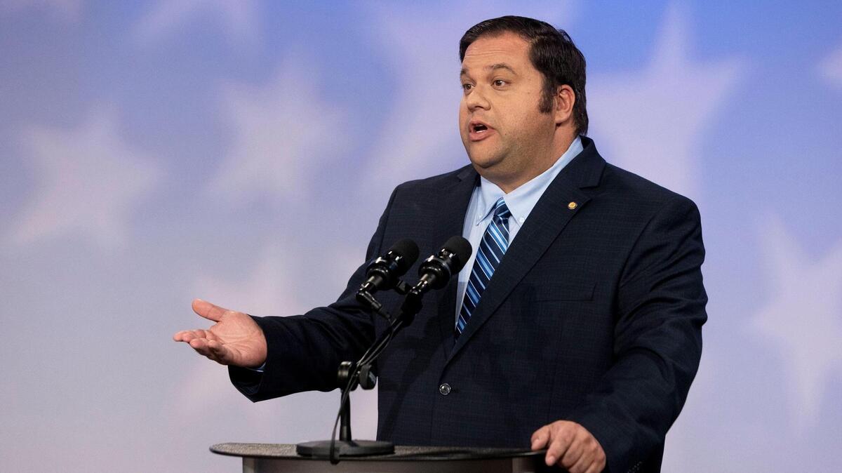 Idaho Democratic candidate for U.S. Senator David Roth is shown in a 2022 debate.
