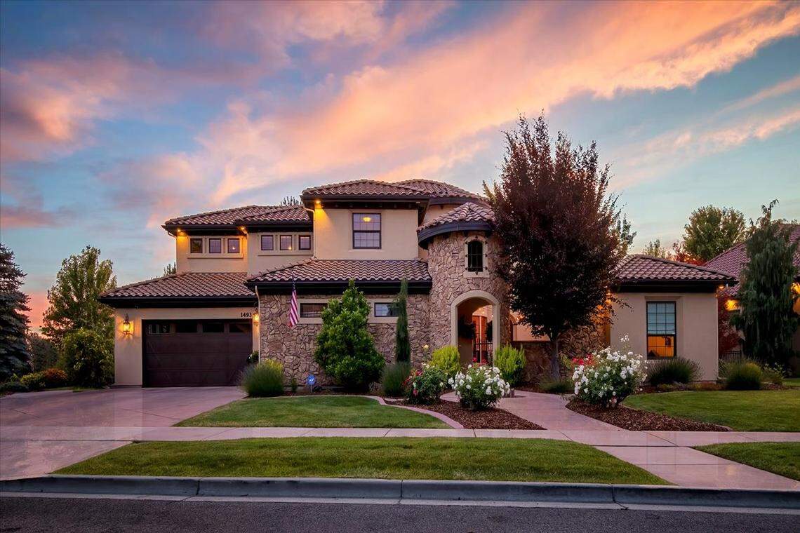 This five-bedroom, five-bathroom house that The Agency put up for sale in Eagle in February for $1.7 million includes a front courtyard behind a unique tower, seen at right.