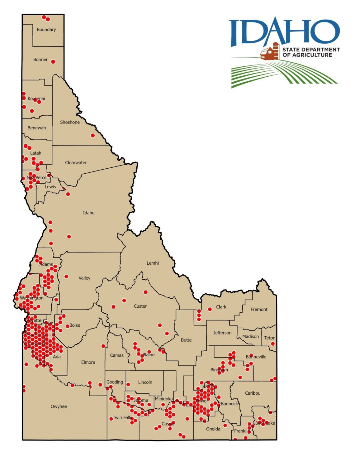 Reports of Hemlock across Idaho, including a large concentration in Ada County.