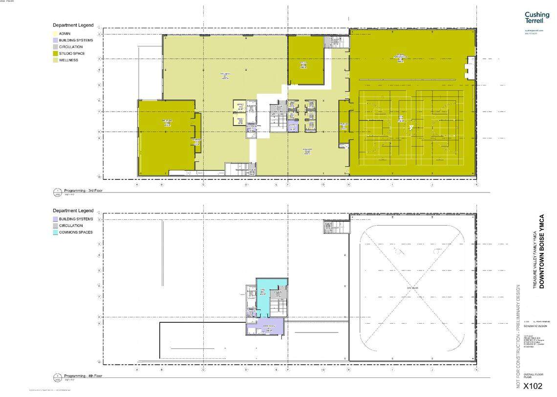 The third floor of the future YMCA would include a gym, sports performance space and wellness studios. The fourth floor, at bottom, could be developed into further activity spaces.
