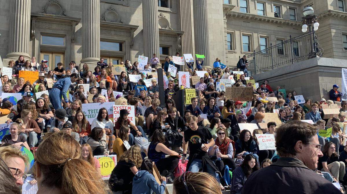 Hundreds gather at the Idaho State Capitol on Friday for the Boise Climate Strike.