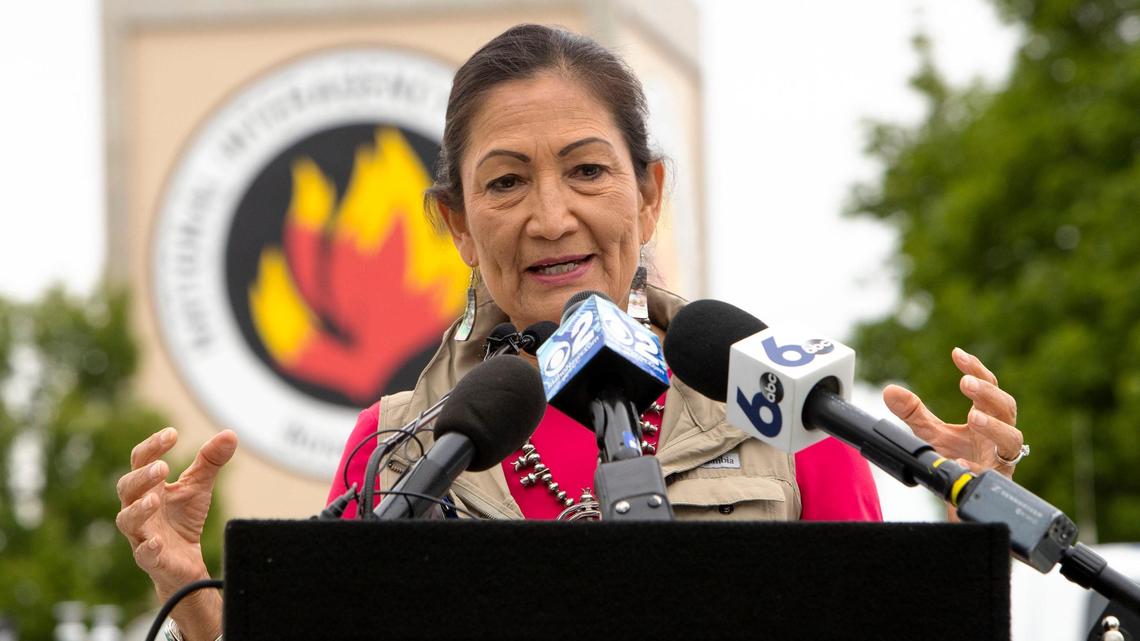 Interior Secretary Deb Haaland visits the National Interagency Fire Center in Boise, announcing the allocation of $103 million this fiscal year, largely for wildfire risk-reduction efforts.