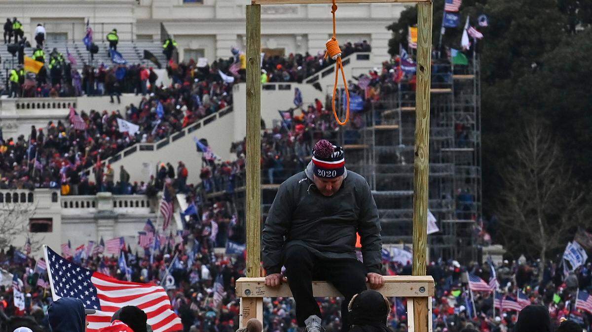 A noose and gallows displayed during the Capitol riot on Jan. 6, 2021.