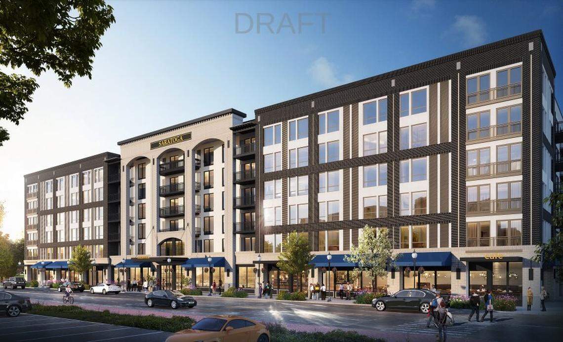 The ground floor would include a retail spaces with awning-covered streetside entrances.