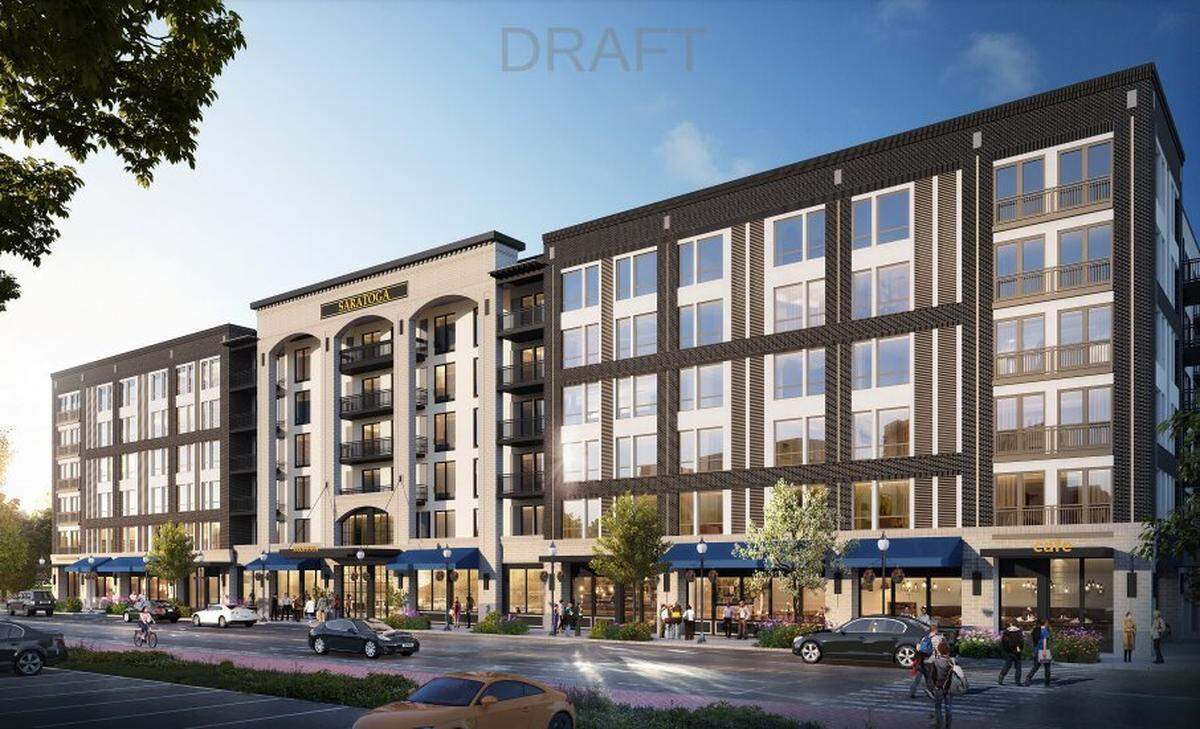 The ground floor would include a retail spaces with awning-covered streetside entrances.