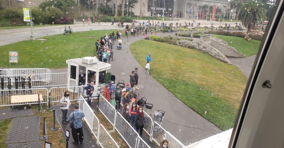 Everyone waiting in line for the Sky Star Ferris Wheel at San Francisco’s Golden Gate Park on Saturday morning was wearing a mask.