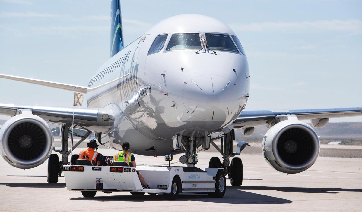 Alaska Airlines’ inaugural direct flight from Boise to Austin is pushed from the gate on June 17 at the Boise Airport. Alaska Airlines will soon begin nonstop service from Boise to Pullman-Moscow and Phoenix along with the Austin and Chicago flights that began June 17.