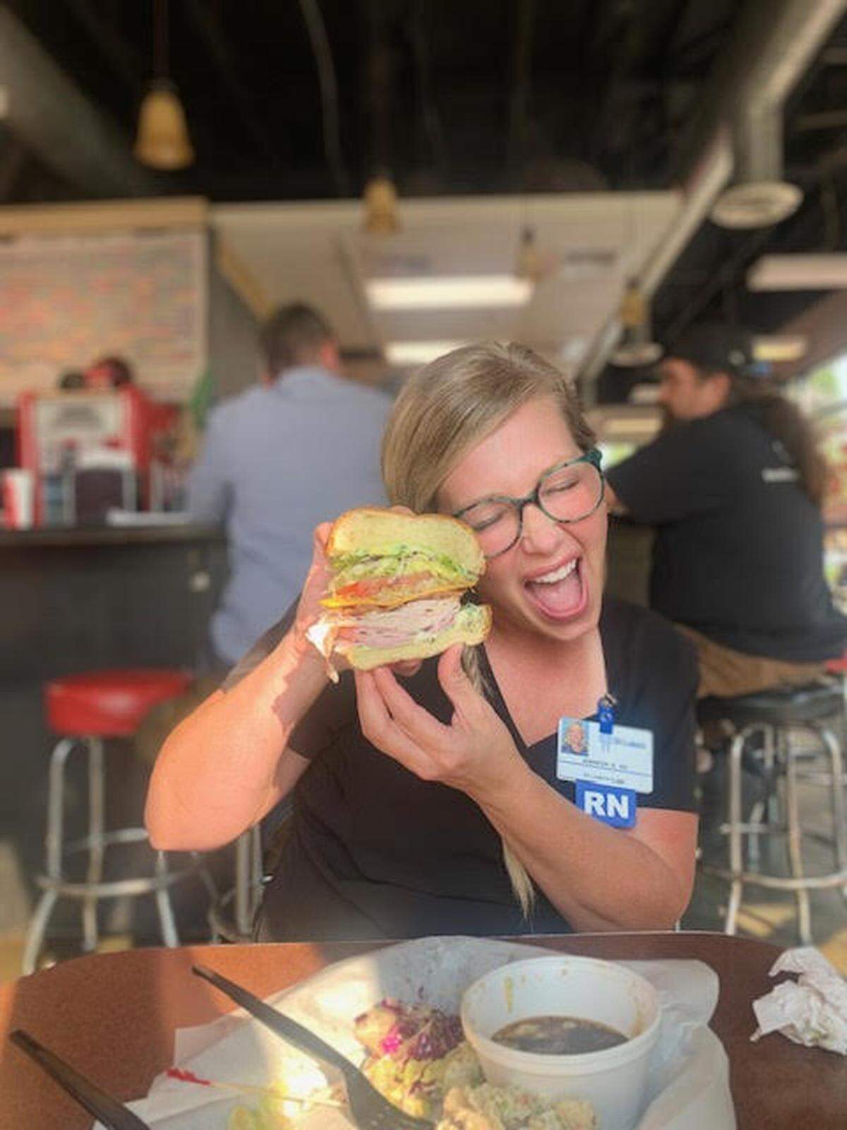 Jennifer Bradley, wife of Fat Guy’s owner Bob Bradley, savors the moment in Meridian.