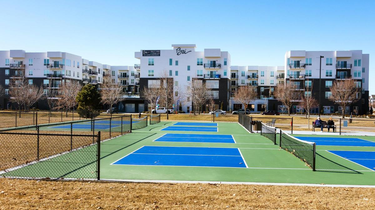 The pickleball courts at Meridian’s Kleiner Park, foreground, sits across the street from Bri, at the Village, a 55+ active adult apartment community. The apartments are in walking distance to The Village at Meridian mall as well as Kleiner Park and other retail stores and restaurants.