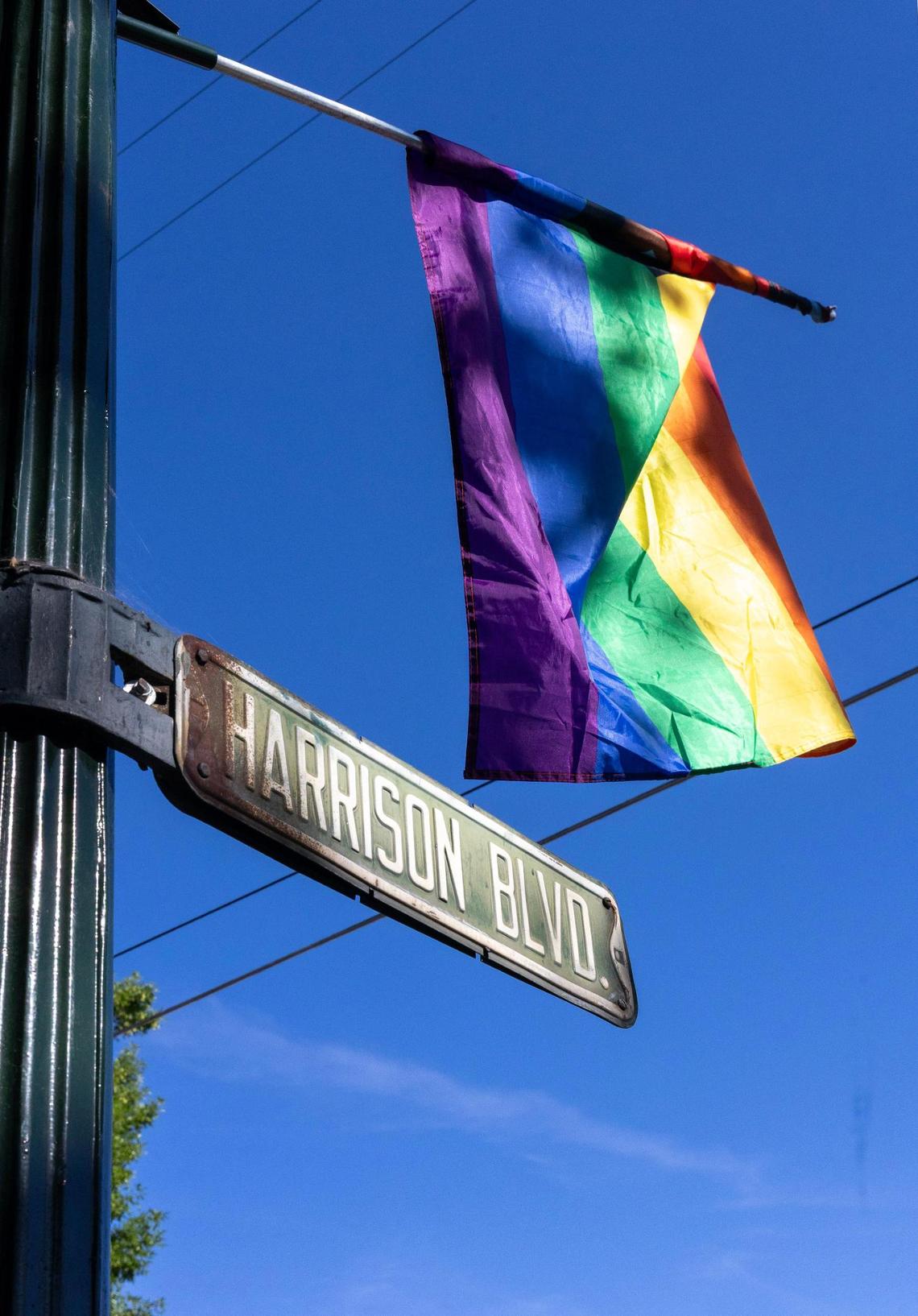 A Pride flag flies on Harrison Blvd. in Boise, Saturday, June 28, 2025.