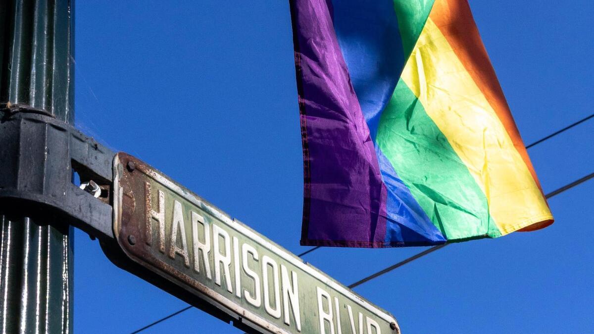 A Pride flag flies on Harrison Blvd. in Boise, Saturday, June 28, 2025.