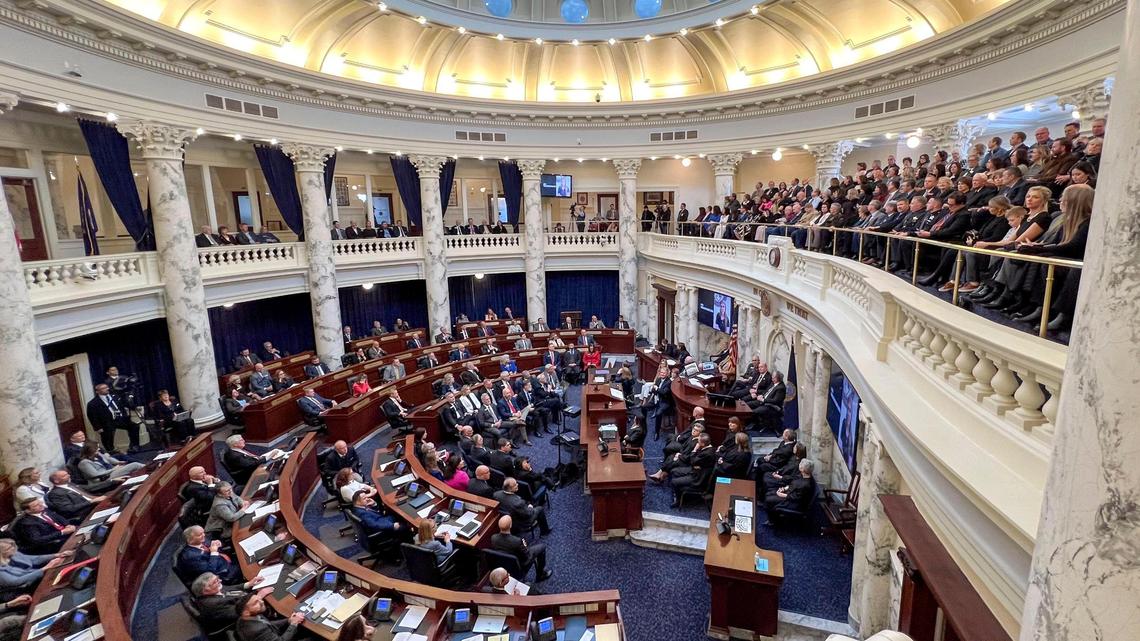 The Idaho Legislature is shown during Gov. Brad Little’s 2024 State of the State address.