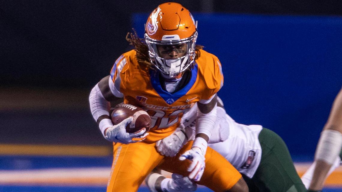 Boise State wide receiver Stefan Cobbs switched her jersey number from 82 to 5 this spring. It’s the same number he wore in high school.