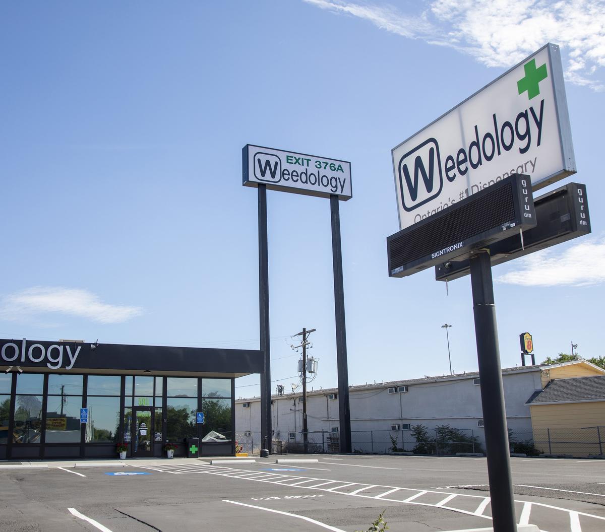 Weedology, a cannabis dispensary in Ontario, Oregon, is one of several similar businesses just over the Idaho state line. Gov. Brad Little signed a bill raising Idaho’s minimum fine for marijuana possession to $300.
