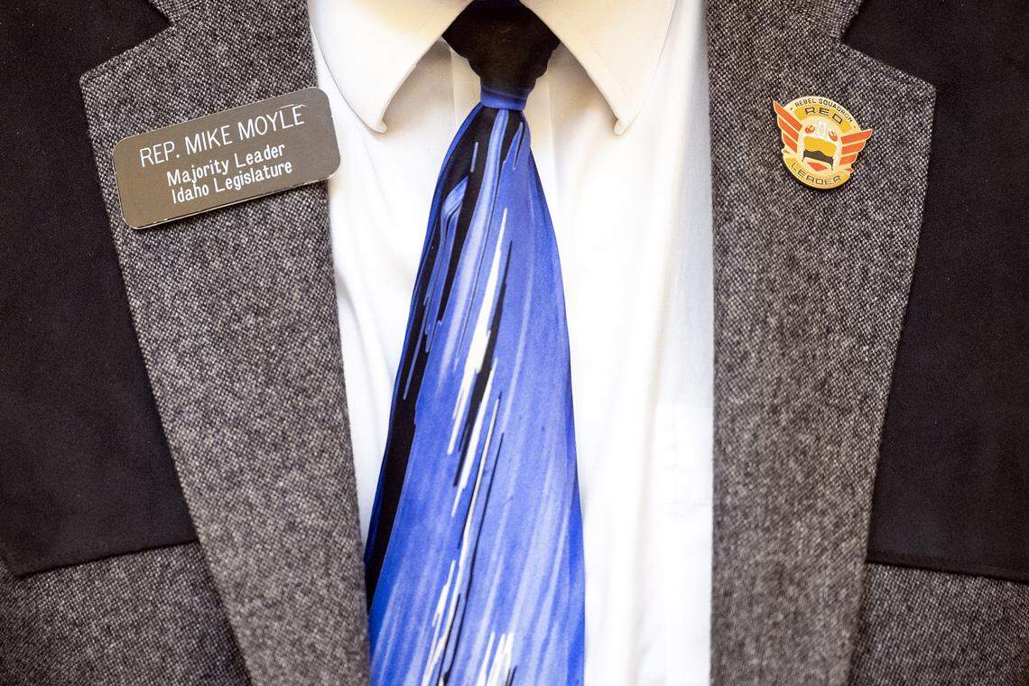 Rep. Mike Moyle, R-Star, the Idaho House majority leader, typically sports a two-toned Western-cut sport coat on most days in the Capitol. He said it is an homage to his lifestyle as a working rancher and farmer. The sport is accented by a lapel pin that says “Rebel Squadron Red Leader.” Moyle, a Star Wars fan, saw the pin while on vacation in Disneyland a few years ago. He bought the red squadron leader pin for himself and a blue squadron leader pin for then-House Minority Leader Mat Erpelding, a Boise Democrat.