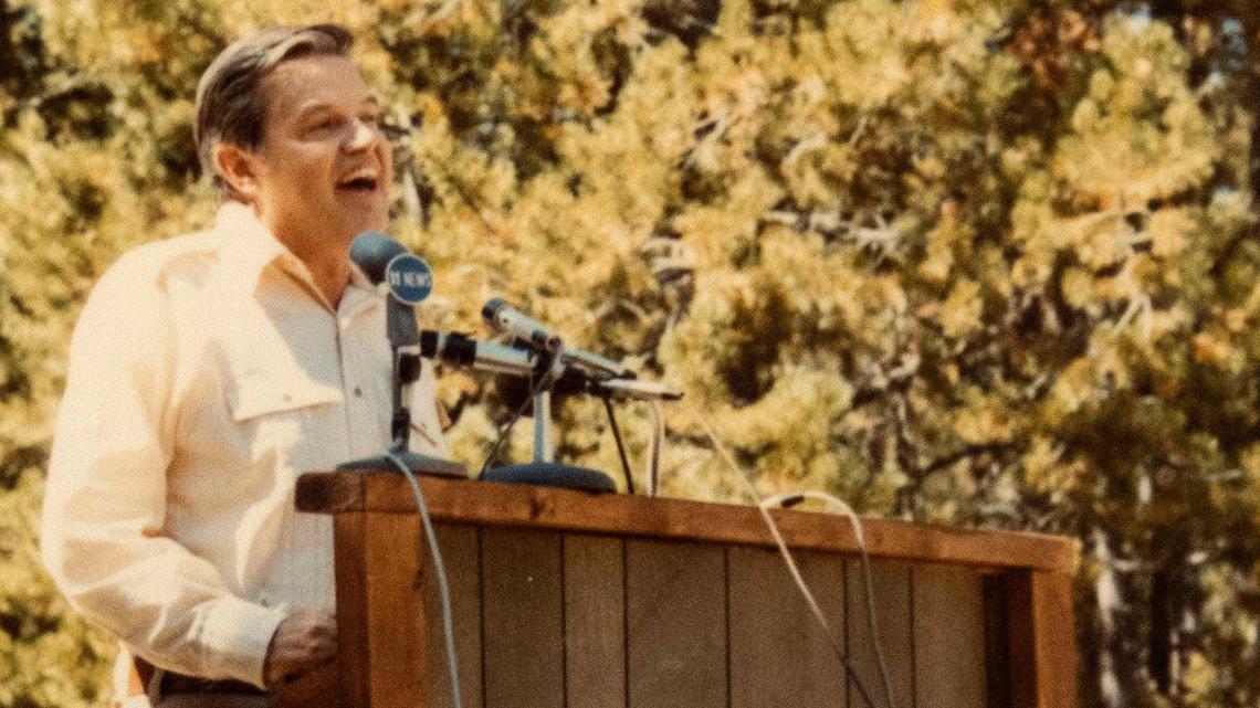 U.S. Sen. Frank Church speaks at the Sawtooth National Recreation Area dedication ceremony on Sept. 1, 1972.