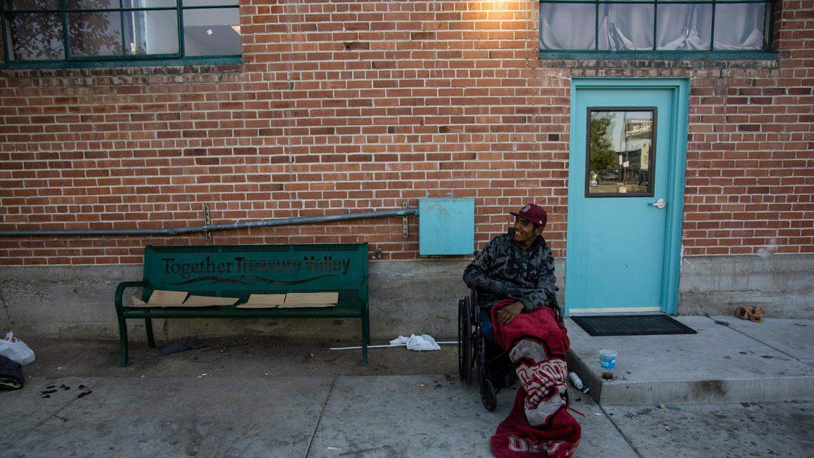 Marcus Carbajal in his wheelchair alongside the CATCH (Charitable Assistance to Community’s Homeless) office near Boise’s Interfaith Sanctuary. Interfaith has applied for a new shelter at State Street.
